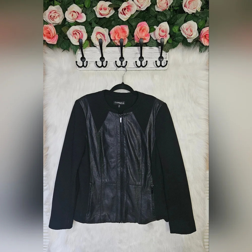 Conrad C Collection Classic Faux Leather Paneled Bomber Zip Up (NWOT)
